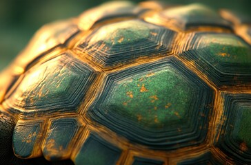 Poster - Close-up View of a Tortoise Shell with Detailed Texture and Rich Coloration Highlighting Natural Patterns and Beautiful Intricacies of Wildlife