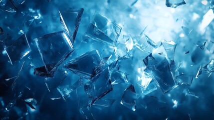 Fototapete - Blue abstract background with sharp fragmented shapes scattered across like glass shards creating a chaotic yet intricate pattern with glowing edges and reflective surfaces