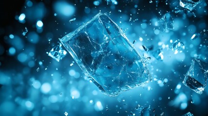 Fototapete - Burst of scattered blue glasslike shards across an abstract background with angular edges and sharp contrasts creating a dynamic and fractured composition