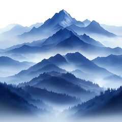 gradient landscape blue mountain frame isolated on transparent background