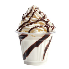 Aufkleber - A delectable vanilla ice cream sundae topped with chocolate syrup in a plastic cup.