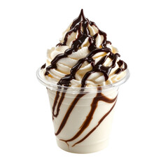 Aufkleber - A delicious cup of vanilla ice cream topped with a generous chocolate syrup drizzle.
