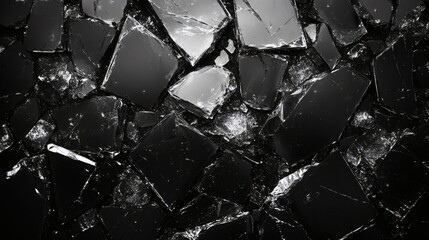 Aufkleber - dramatic monochrome background with broken glasslike pieces scattered irregularly across the frame i