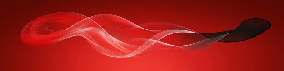 Poster - abstract red background with smooth wavy lines and black shape, modern graphic design element