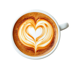 Aufkleber - Overhead view of a cup of latte featuring expertly crafted heart-shaped latte art.