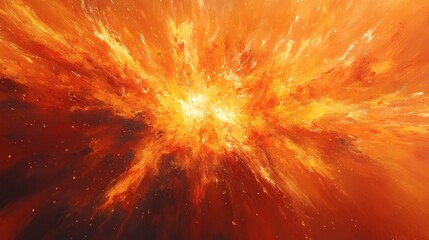 Poster - fiery explosion of dynamic flames with bold orange and yellow strokes spreading in all directions ca