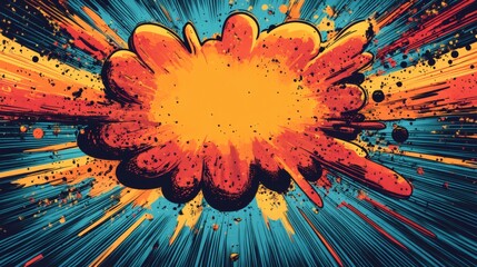 Poster - Fun comicstyle speech bubble erupting in a colorful explosion dynamic lines and splashes of bright colors radiating outwards in an abstract background
