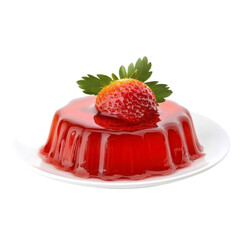 Aufkleber - A glistening red strawberry jelly dessert sits atop a white plate garnished with a fresh strawberry.
