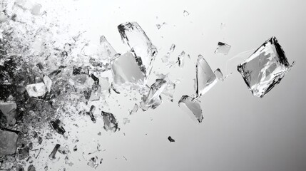 Fototapete - Minimalist monochrome frame showcasing scattered jagged glass shards in subtle greys and whites adding texture and a sense of fragmentation to the clean background