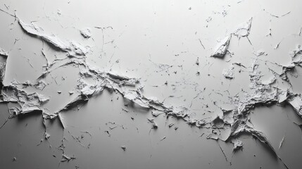Fototapete - Minimalist monochrome frame showcasing scattered jagged glass shards in subtle greys and whites adding texture and a sense of fragmentation to the clean background