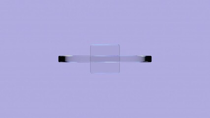 Poster - 3d glass rotating transparent cube and circle with dispersion effect. Trendy iridescent colors. 4k seamless looped animation.
