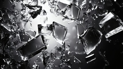 Fototapete - Monochrome background with a chaotic arrangement of broken glasslike shards scattered across the frame creating a textured and fragmented visual effect with subtle shading
