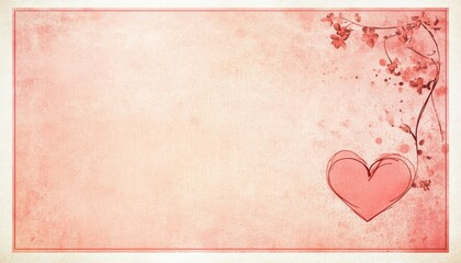 Fototapete - Romantic Pink and Red Heart Background with Delicate Floral Design