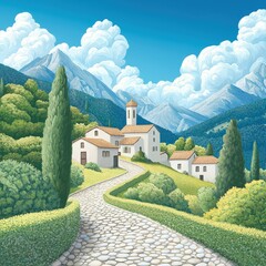 Wall Mural - Scenic Mountain Landscape with Clouds and Pathway
