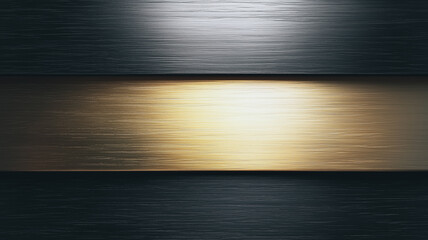 Poster - Metallic Textures: Abstract background featuring brushed metal textures in shades of dark gray and gold, illuminated with a subtle spotlight effect, creating a sleek and modern aesthetic. 