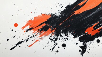 Fototapete - Series of bold ink brush strokes radiating outward on a white background with splashes and splatters creating a sense of motion and energy in an abstract design