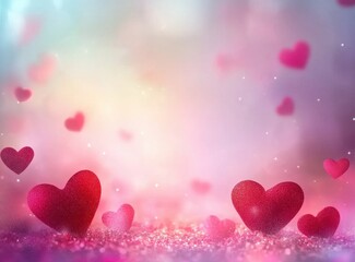 Wall Mural - Romantic Valentine's Day Background with Sparkling Hearts and Soft Pastel Colors