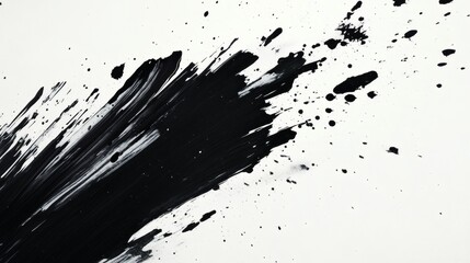 Poster - Series of bold ink brush strokes radiating outward on a white background with splashes and splatters creating a sense of motion and energy in an abstract design