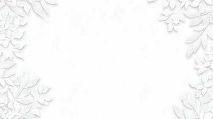 Poster - White Leaves Frame a Textured White Background Decoratively with Elegance and Minimalist Style.