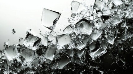Fototapete - Sleek monochrome frame filled with scattered shattered glass pieces in varying shades of grey and black forming a dynamic abstract background with a fractured appearance