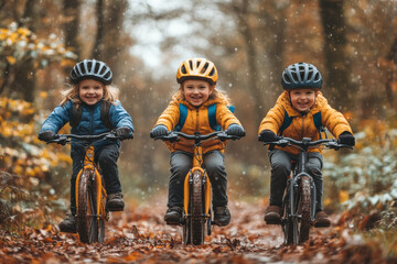 Wall Mural - Family Adventure, Cycling Together in Springtime