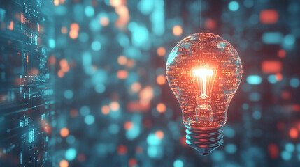 Digital Innovation Glowing Lightbulb Idea Technology Concept Abstract Background data code future   
