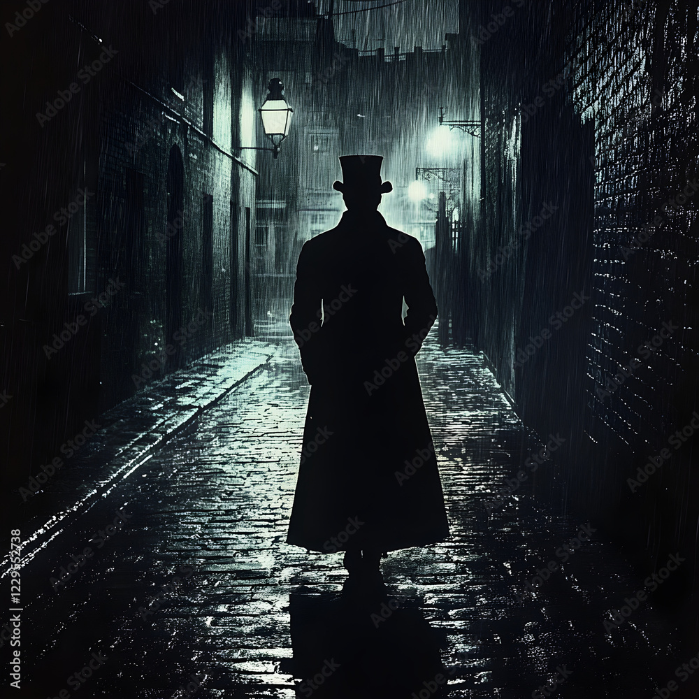 Jack The Ripper Silhouette Jack The Ripper silhouette on a London street Stock Photo | Adobe Stock