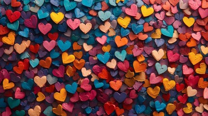 Poster - Vast sea of vibrant multicolored hearts in various sizes floating gently in a playful arrangement creating a whimsical heartfilled landscape