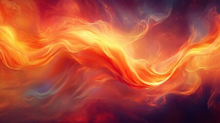 Poster - Vibrant dynamic flame effect with swirling tendrils of fire in shades of orange and red flowing upward creating an intense energy in the abstract illustration material