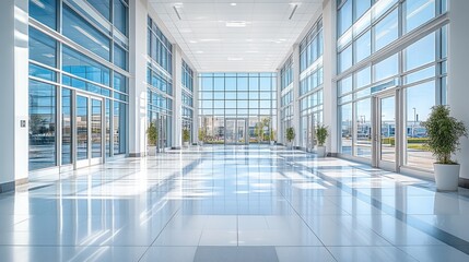  Modern building glass hallway sunlit lobby