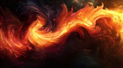 Fototapete - Vibrant dynamic flame effect with swirling tendrils of fire in shades of orange and red flowing upward creating an intense energy in the abstract illustration material