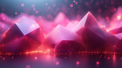Fototapete - Vibrant neon pink background with threedimensional geometric shapes and glowing textures forming a dynamic and modern abstract design