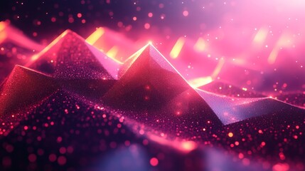Fototapete - Vibrant neon pink background with threedimensional geometric shapes and glowing textures forming a dynamic and modern abstract design