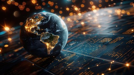 Aufkleber - A beautifully illuminated globe showcasing Earth against a backdrop of vibrant data visualization