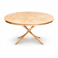 Poster - Elegant Round Dining Table with Glossy Golden Base and Marble Top isolated on white background