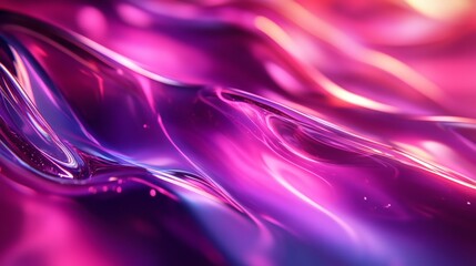 Poster - Abstract art design wavy glass shapes and magenta tones creating a vibrant 3D background with neon wave highlights for a modern aesthetic