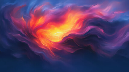 Poster - Cosmic Inferno: A mesmerizing swirl of vibrant colors, resembling a fiery nebula or cosmic explosion.  The interplay of deep blues, fiery oranges.