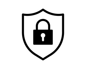 Poster - Bold black icon of a padlock inside a shield, representing security, protection, and safety.