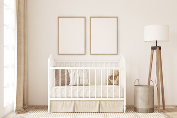 Wall Mural - Nursery interior in romantic style. Poster mockup. 3d render.