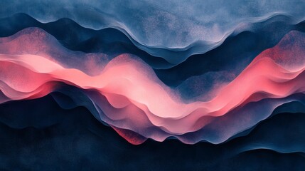 Poster - Abstract background a blend of coral pink and dark slate blue waves featuring a grainy noise texture for a contemporary and artistic wallpaper design