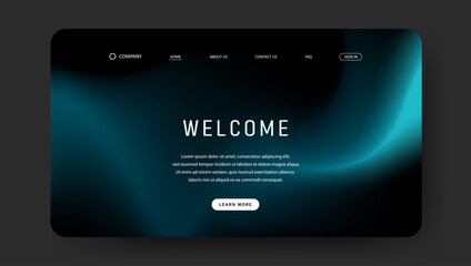 Abstract wave futuristic design of landing page. fluid gradient dark concept website design
