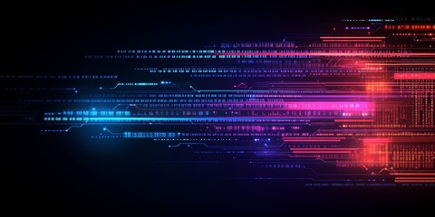Poster - Neon Vector Art of Layered Computer Code, Geometric Shapes Forming the Code Structure, Modern Design