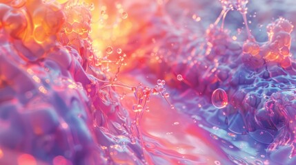 Aufkleber - Colorful abstract water splash with vibrant bubbles and reflections in a surreal environment