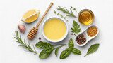 Homemade honey mustard dressing with fresh herbs, lemon, and spices