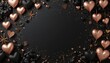 © Kathy Mathews - Black and gold luxury background with heart-shaped decorations and golden sparkles creating an elegant and romantic valentines day composition