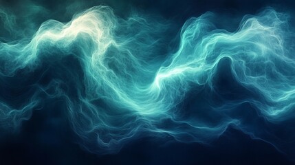Fototapete - Abstract background flowing waves in midnight blue and dark green featuring a grainy noise texture for a visually engaging header design