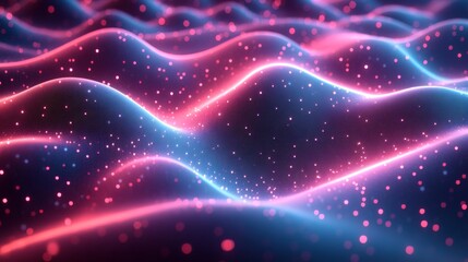 Poster - Abstract background neon blue and pink wave patterns threedimensional geometric textures and glowing gradients forming a hightech design