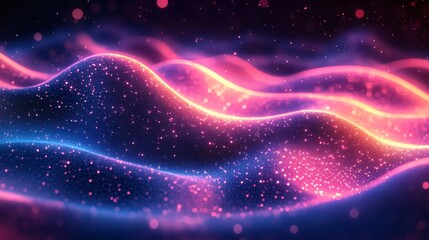 Fototapete - Abstract background neon blue and pink wave patterns threedimensional geometric textures and glowing gradients forming a hightech design