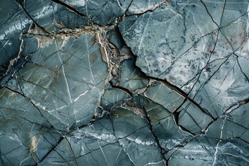 Poster - Close up view of cracked stone surface revealing intricate patterns, textures, and fissures, suitable for backgrounds and design projects