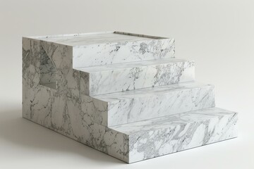 Poster - White marble staircase with minimalist design stands in a bright studio, creating an elegant and modern atmosphere